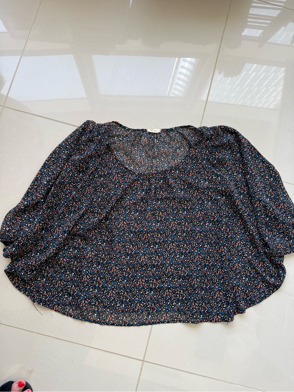 Everly Women’s Floral Print Blouse Black with Multicolor Dots
